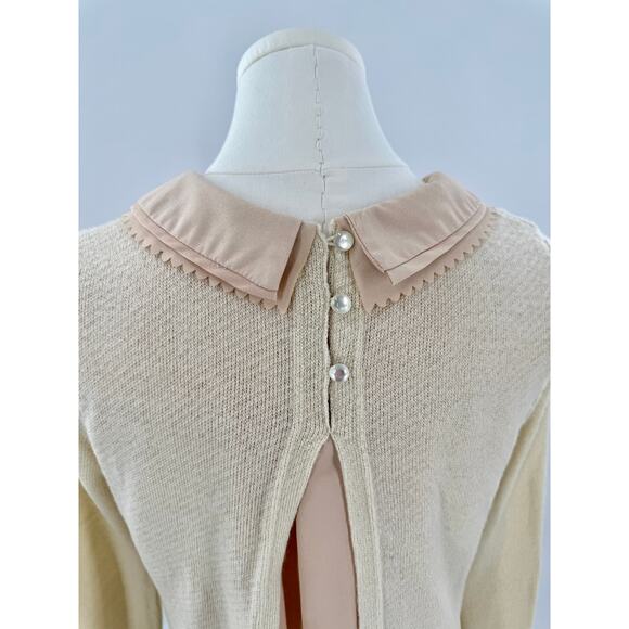 Deicy Beige Tan Peter Pan Collar Layered Knit Top Sweater Preppy Retro Small - Picture 2 of 11
